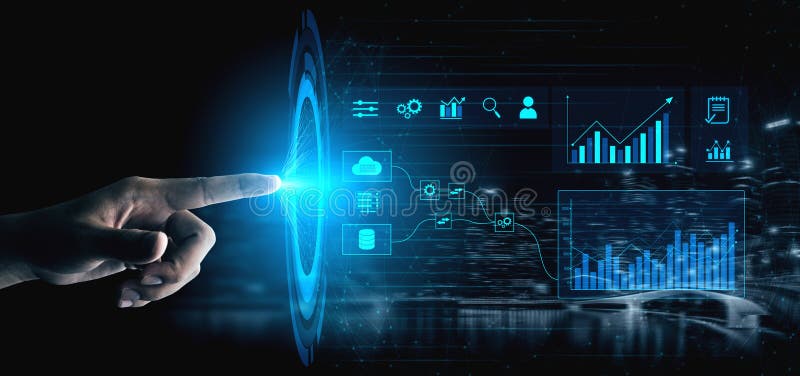 Data flow from database and cloud to processing and analytics dashboards Vouch royalty free stock photo