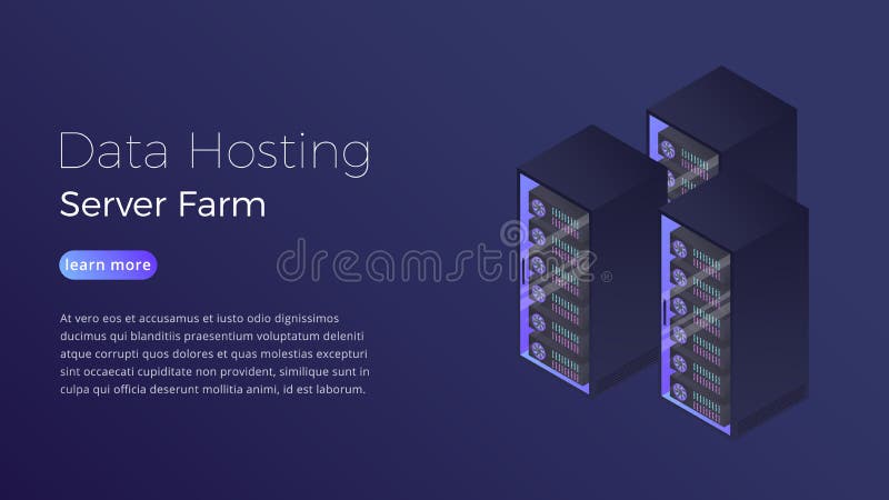 Data hosting. Datacenter server farm isometric concept. Modern data hosting hero image design royalty free illustration