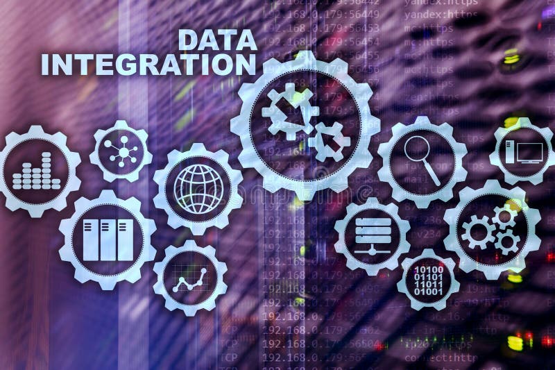 Data integration Business Information Technology Concept on Server Room Background. stock photo
