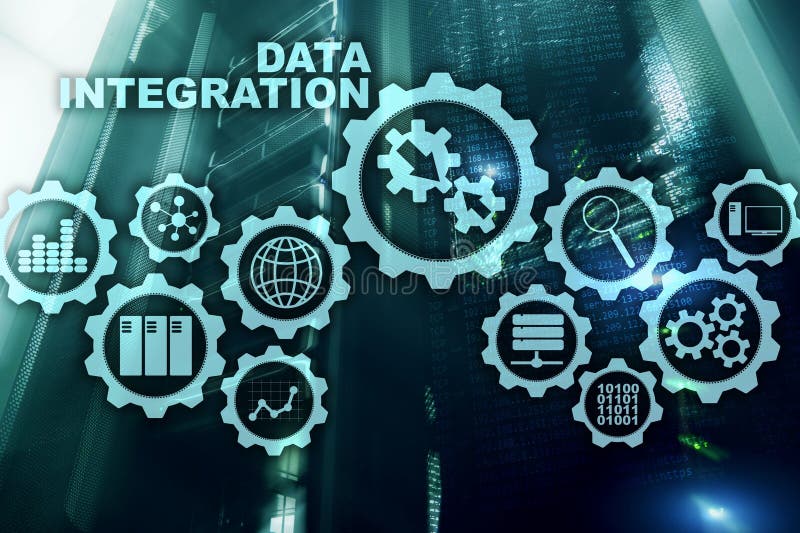 Data integration Business Information Technology Concept on Server Room Background stock photos