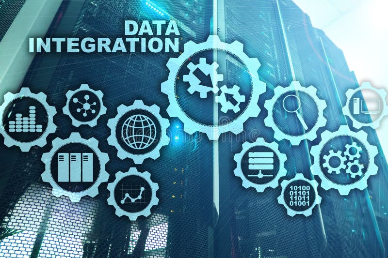 Data integration Business Information Technology Concept on Server Room Background stock photo