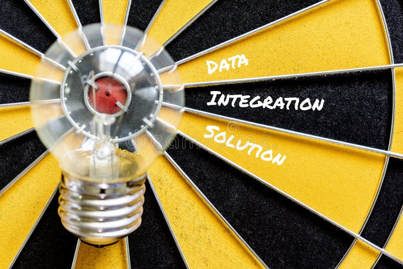 Data integration solution run in to idea bulb lamp target stock photo Data integration solution run in to idea bulb lamp target stock photo