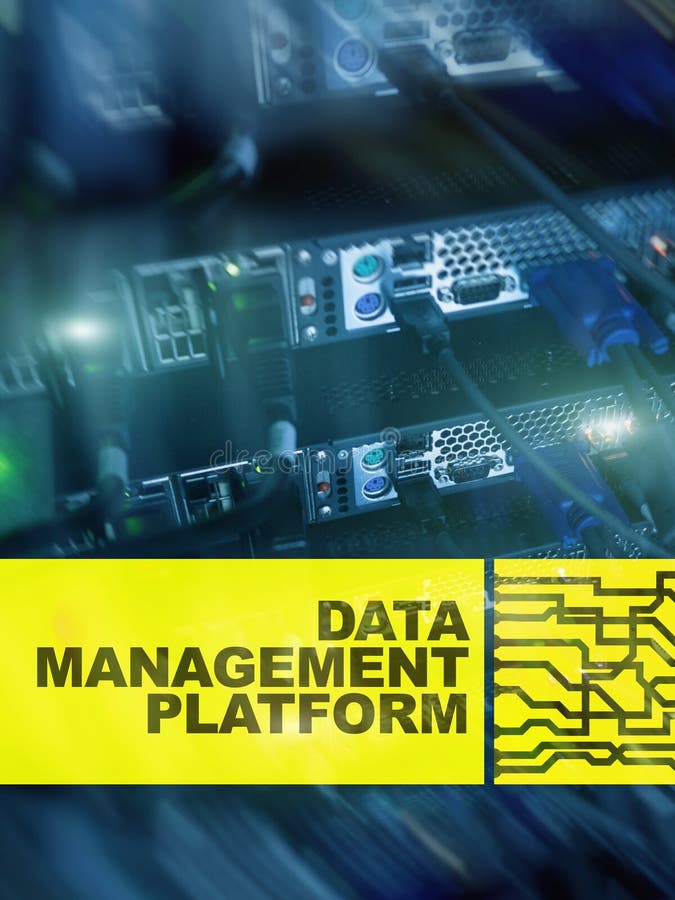 Data management and analysis platform concept on server room background stock photo