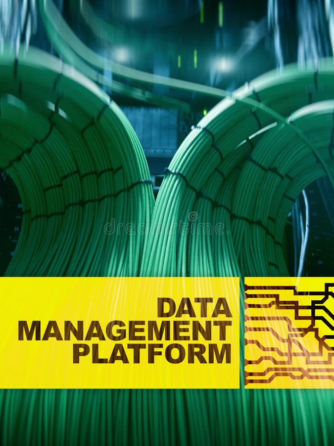 Data management and analysis platform concept on server room background stock illustration