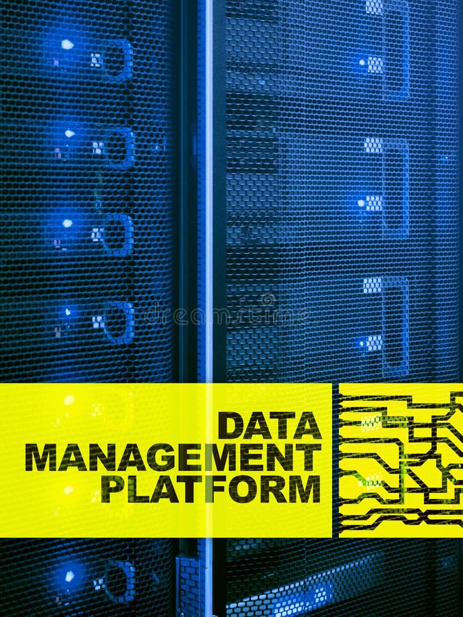 Data management and analysis platform concept on server room background stock photo