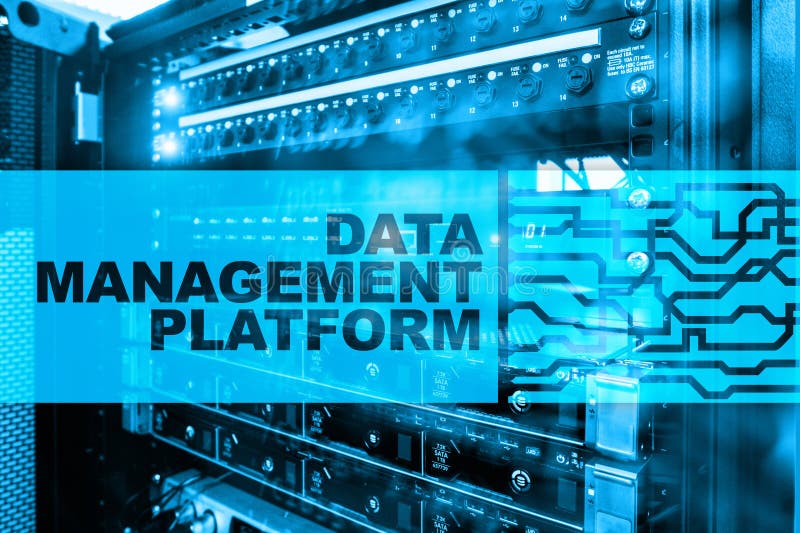 Data management and analysis platform concept on server room background stock photos