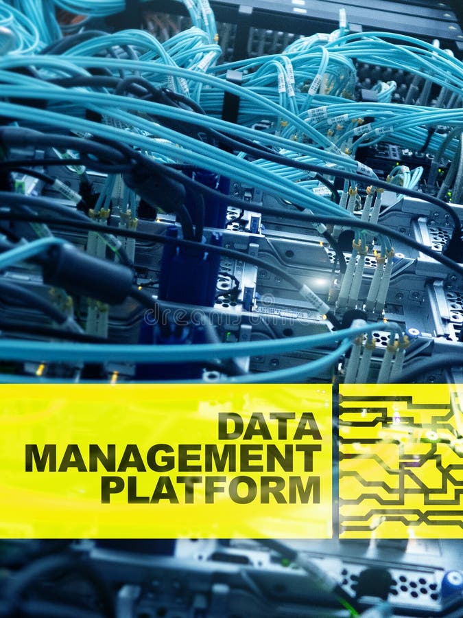 Data management and analysis platform concept on server room background stock photo