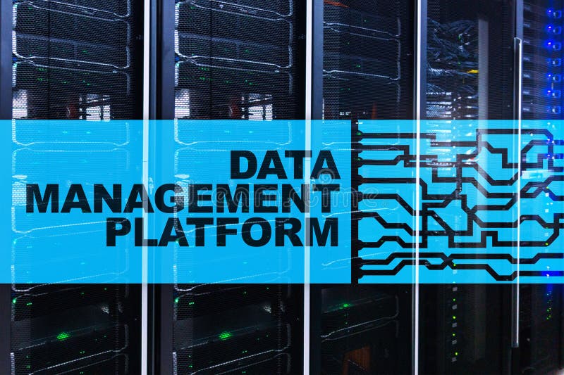 Data management and analysis platform concept on server room background stock photos