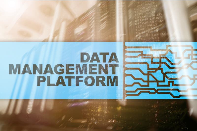 Data management and analysis platform concept on server room background stock photo
