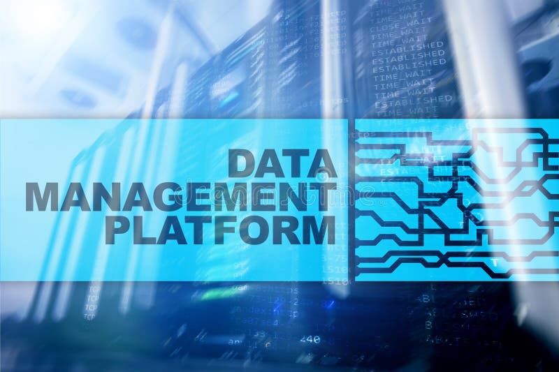 Data management and analysis platform concept on server room background. royalty free illustration