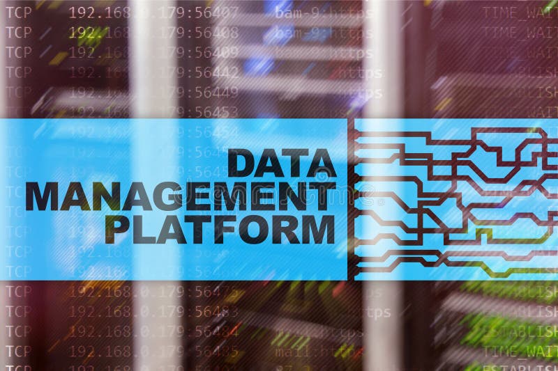 Data management and analysis platform concept on server room background. royalty free stock photography
