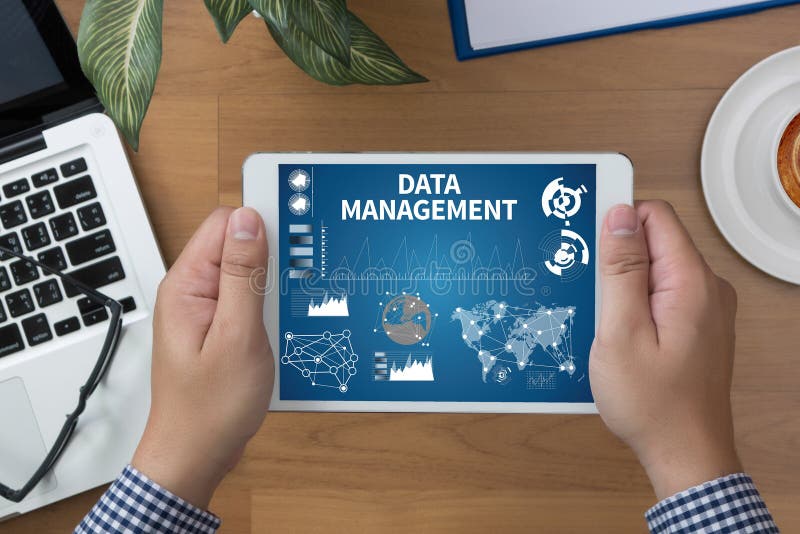 DATA MANAGEMENT File Database Cloud Network royalty free stock image