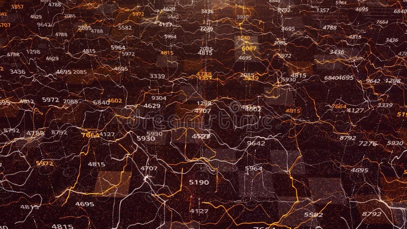 Data moving within computer circuitry with many changing numbers, seamless loop. Animation. Computer processing and stock illustration