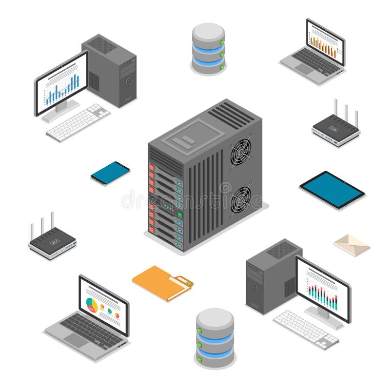Data Network Technology Isometric vector illustration