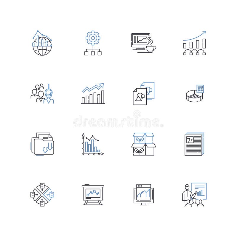 Data Organization Platform Line Icons Collection Categorization