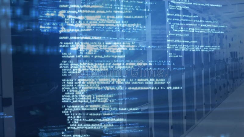 Data processing and binary coding on a blue background. Global data processing and digital interface concept digitally generated video. Binary coding data processing video