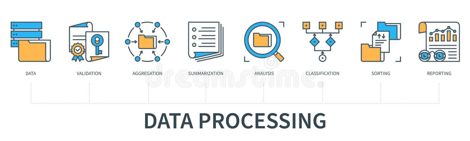 Data Processing Infographics Linear Icons Collection Stock Illustration ...