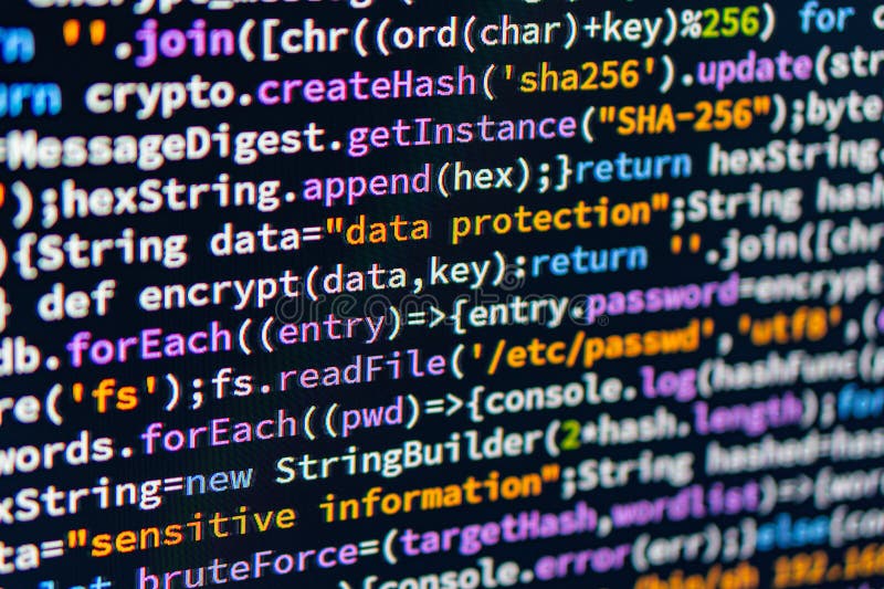 Data protection. Close-up of a computer screen displaying encrypt text, likely related to data encryption and password royalty free stock photography
