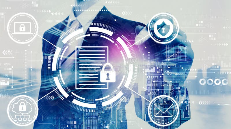Data protection concept with businessman stock illustration Data protection concept with businessman stock illustration
