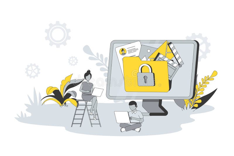 Data protection concept in flat line design. Vector illustration vector illustration