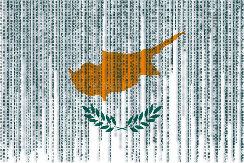 Data Protection Cyprus Flag. Cyprus Flag with Binary Code Stock Photo