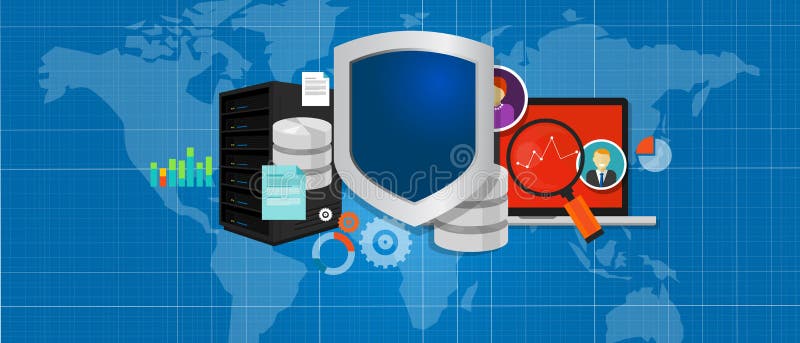 Data protection database security internet shield stock illustration