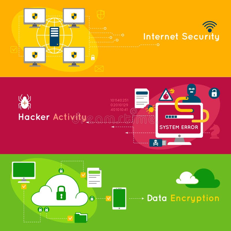 Data Protection Flat Banner Set royalty free illustration