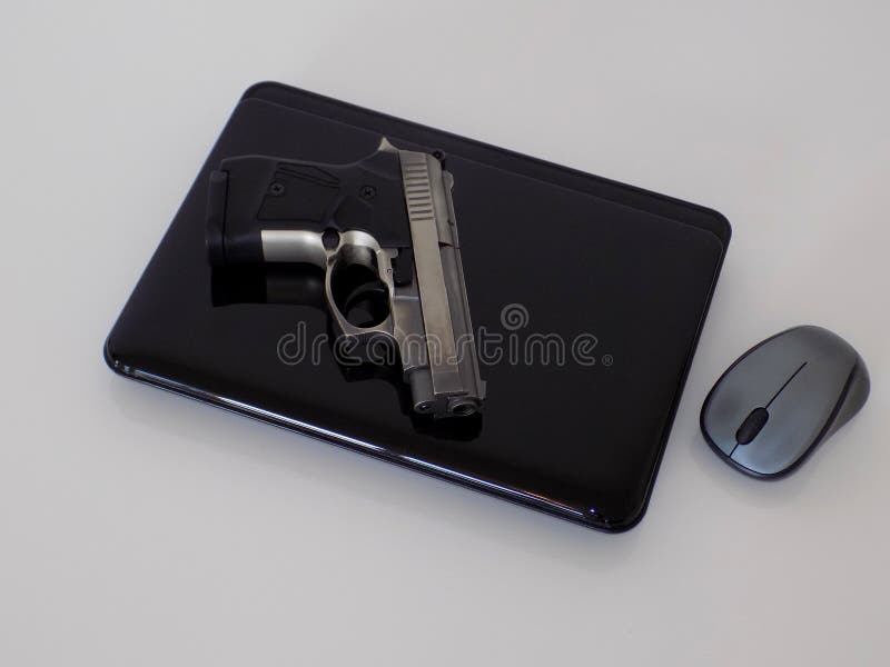 Laptop Gun stock image. Image of mobile, white, bang, scared 4969579