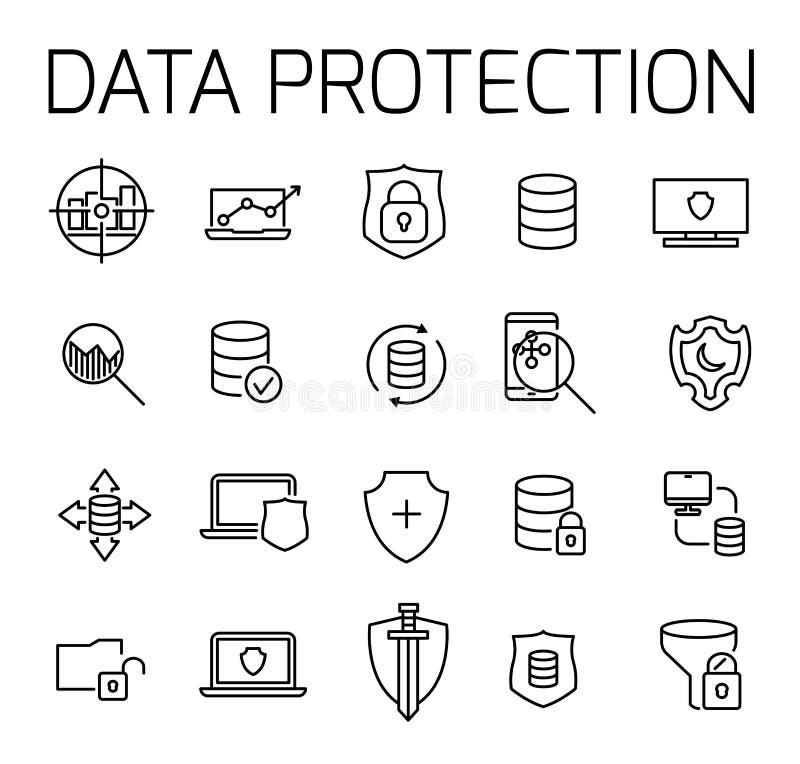 Data protection related vector icon set. stock illustration
