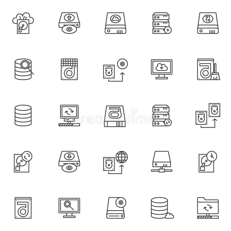 Data recovery elements outline icons set vector illustration