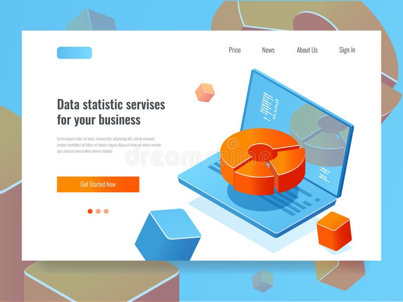 Data report, business analytics and analysis, laptop with circle diagram, programming and automatization business processes isometric vector illustration. Accounting processes vectors