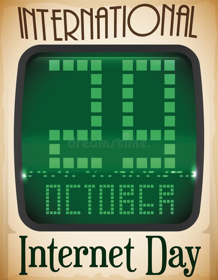 Data retro do tela de computador e do lembrete para o dia do Internet, ilustração do vetor ilustração do vetor Data retro do tela de computador e do lembrete para o dia do Internet, ilustração do vetor ilustração do vetor