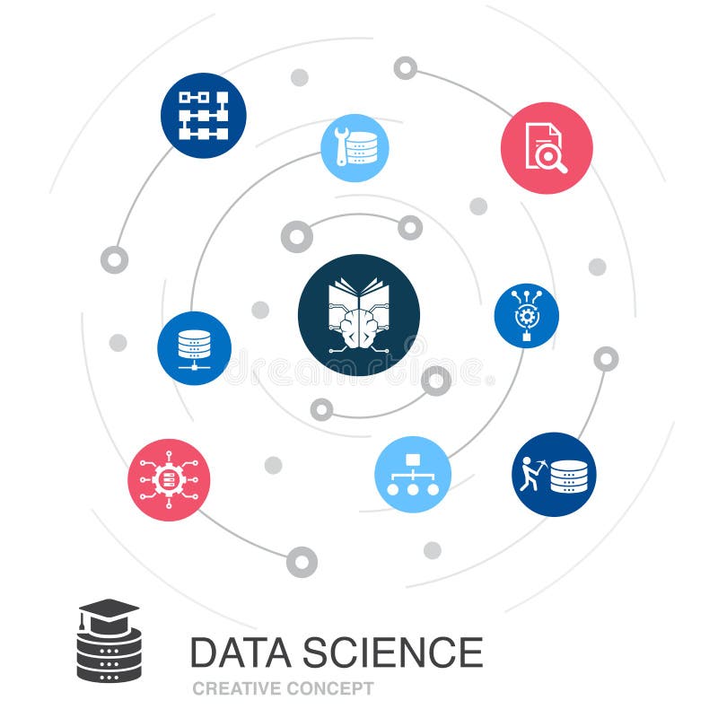 Data Science colored circle concept with vector illustration Data Science colored circle concept with vector illustration