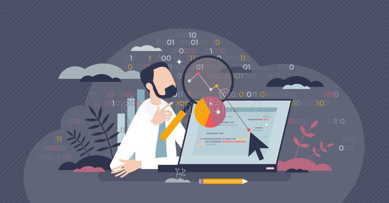 Data science online course for information research skill tiny person concept royalty free illustration