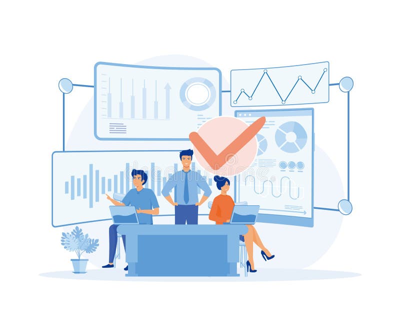Data scientists, software engineer, statistician, programmers, visualizer and analyst working on a project. royalty free illustration