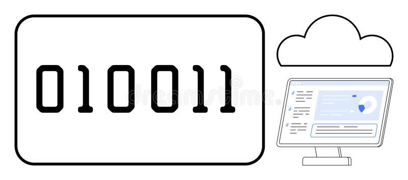 Binary Code with Cloud Computing Concept a Monitor and Cloud Symbol stock illustration