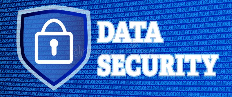 Data security illustration with glowing binary code and padlock vector illustration