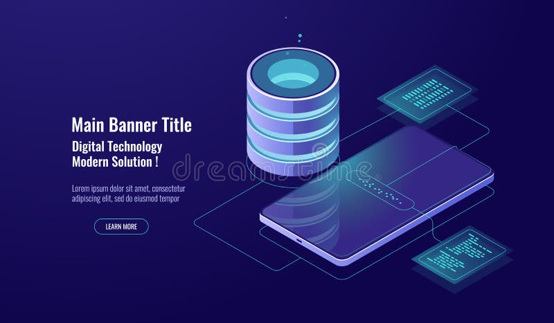 Data security and encryption, database concept, server room, data warehouse, digital technology, datasheet vector dark royalty free illustration