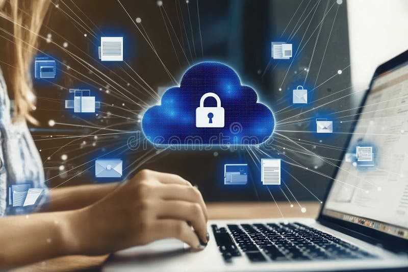 Data security measures cloud computing digital protection remote work close-up cybersecurity awareness royalty free stock image