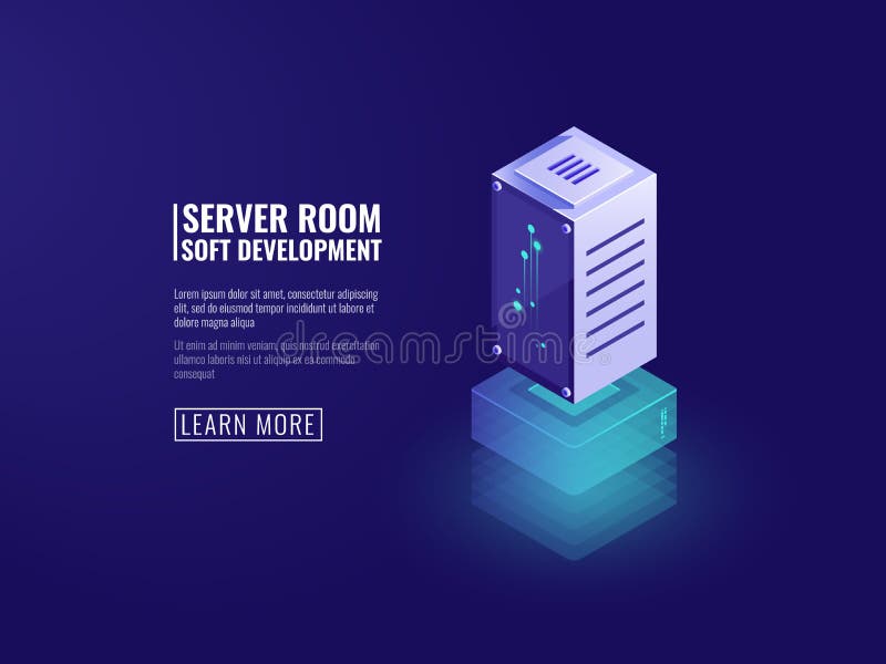 Data server, information processing, computer digital technologies, cloud data storage, future technologies isometric royalty free illustration