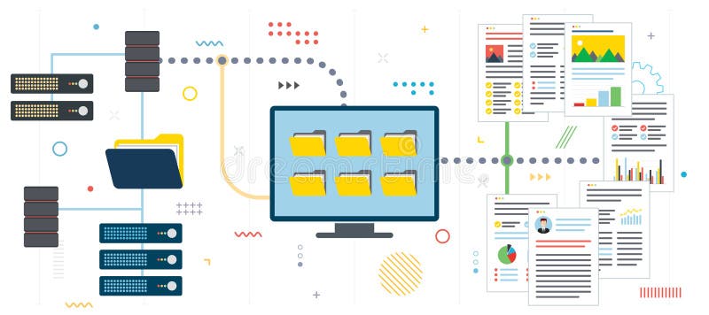 Data server, secure connection and file transfer royalty free illustration