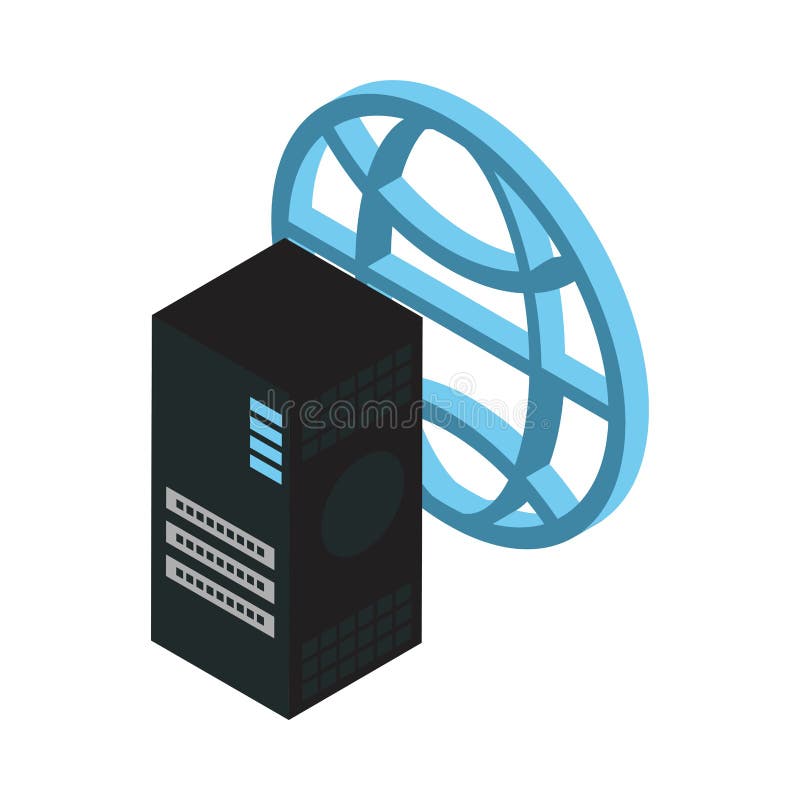 Data server tower with sphere browser vector illustration