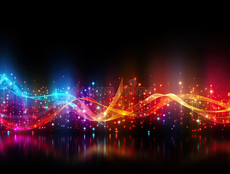 Data space. A series of virtual waves. Composition of horizontal sine waves and light particles for data transmission projects royalty free illustration