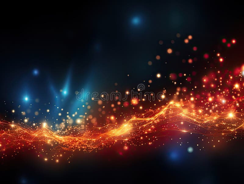 Data space. A series of virtual waves. Composition of horizontal sine waves and light particles for data transmission projects vector illustration