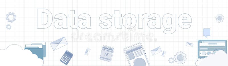 Data Storage Word On Squared Background Horizontal Banner Cloud Computing Concept vector illustration