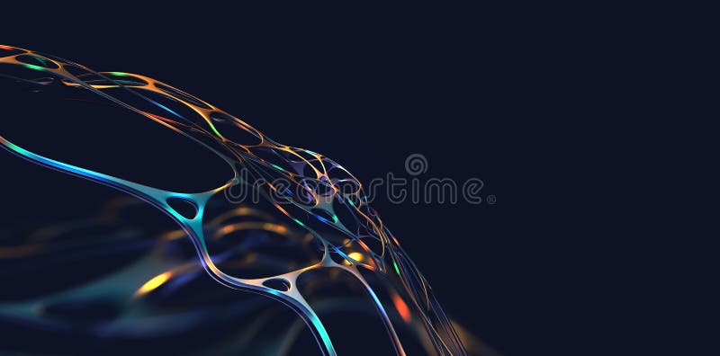 Data stream. Neural network, artificial intelligence and digital business. 3D illustration of electrical impulses in a network of