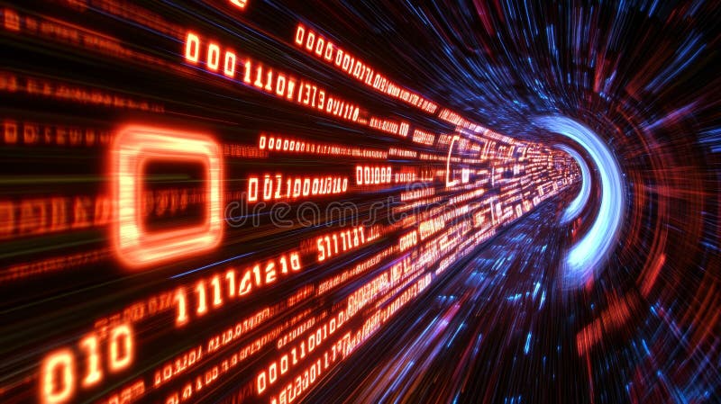 Data Stream Tunnel High-Speed Futuristic Technology with Streaming Data Visualization vector illustration