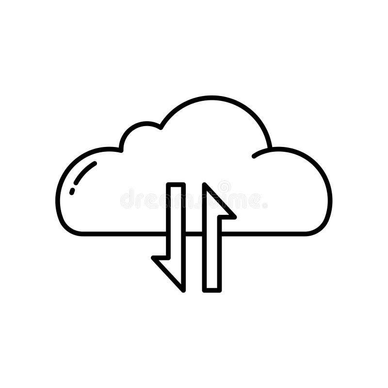 Data traffic icon on cloud computing in black outline style