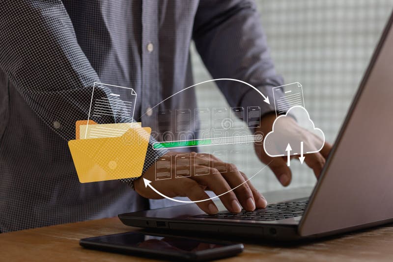 Data transfer through cloud technology Exchange data with modern internet technology that is fast stock illustration