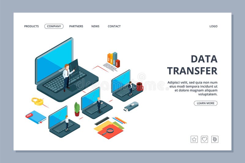 Data Transfer Landing Page. Isometric Information Transfer  Page